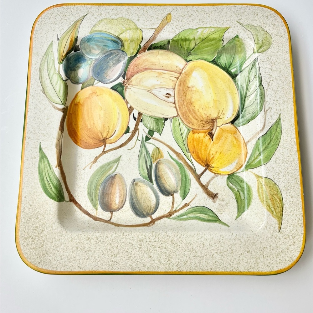 DIPINTO A MANO FRUIT PLATTER WALL HANGING DECORATIVE PLATE SQUARE ITALY 12”x12”‎